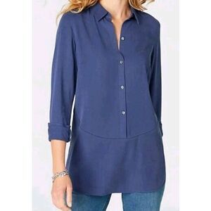 J.Jill Blue Tencel Blend Button Tunic Top Blouse  Sz  Large NWT